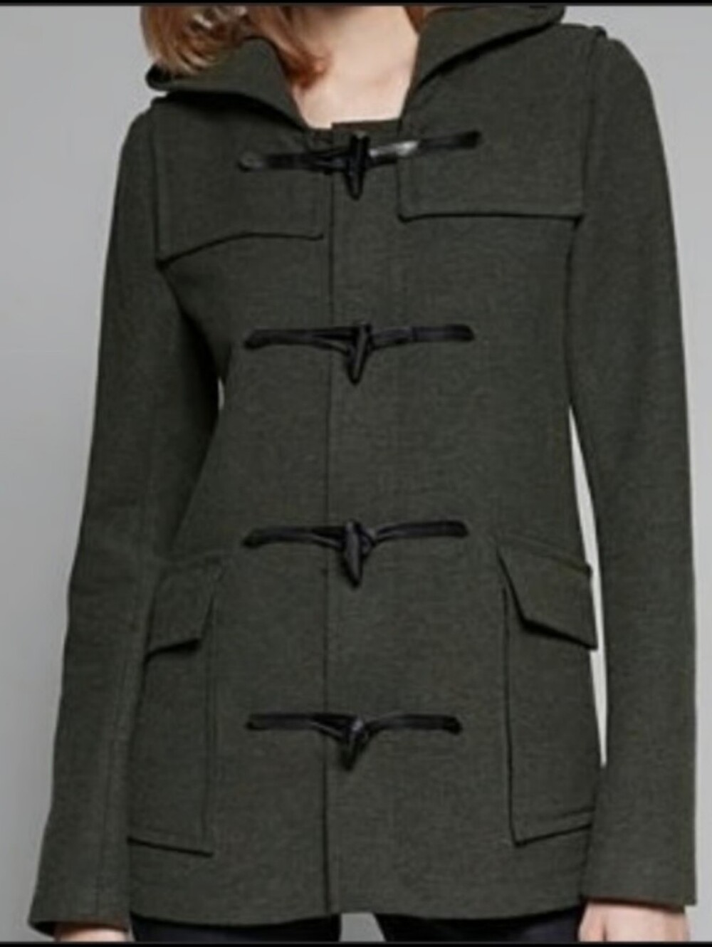 Theory Camire Honorum Virgin Wool Hooded  Horn Toggle Front Winter Coat Jacket